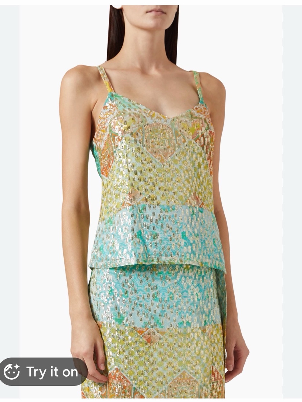 Never Fully Dressed pastel Bobo Camie Top; Turquoise, Gold and Green NWT